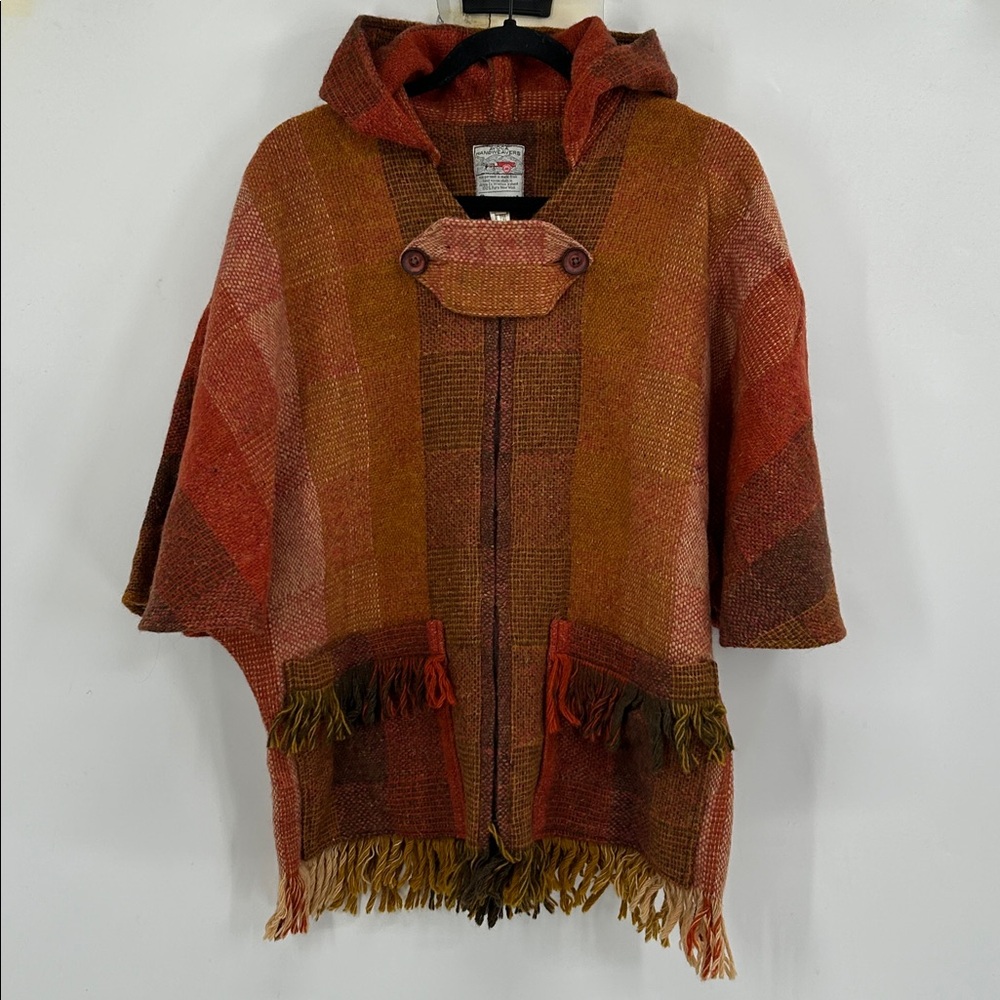 Avoca Handweavers Vintage Poncho Hooded Sweater 100% Pure New Wool Size 10
